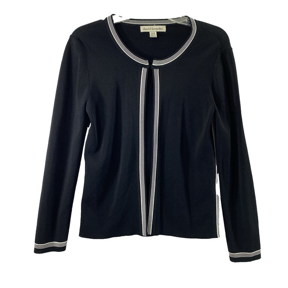 David Brooks Cardigan Womens Medium Black White Open Front Sweater Office Career - Picture 1 of 9